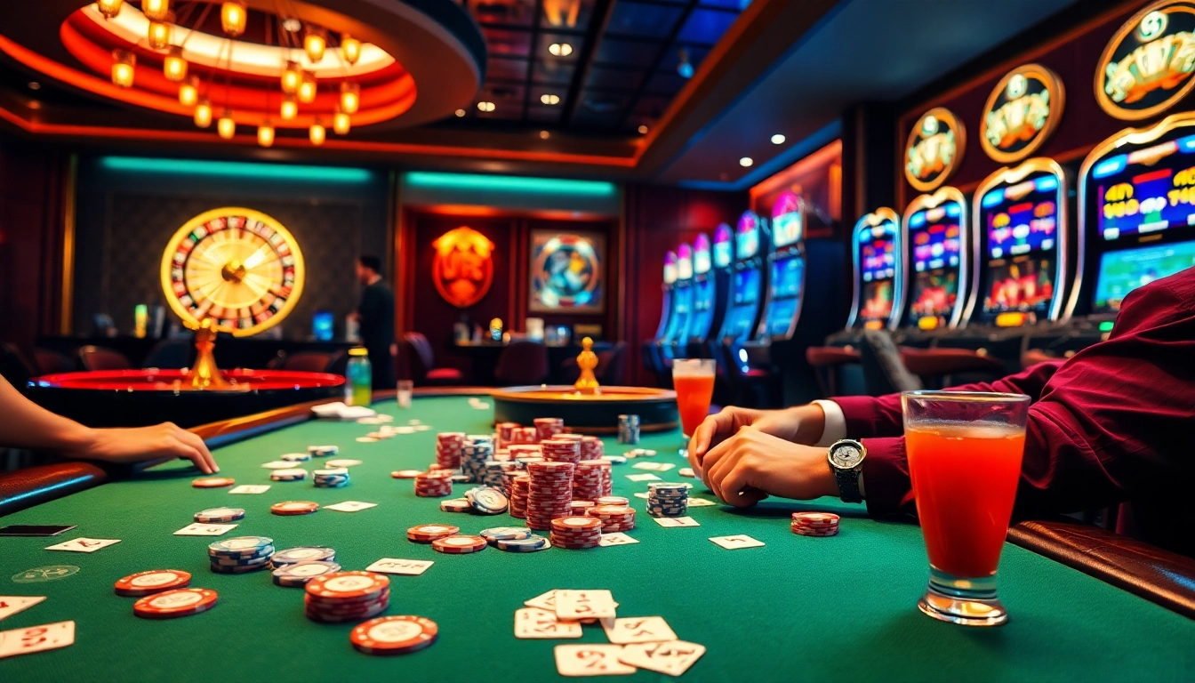 Exciting gameplay at ok789.ws casino with poker chips and cards on a vibrant table.